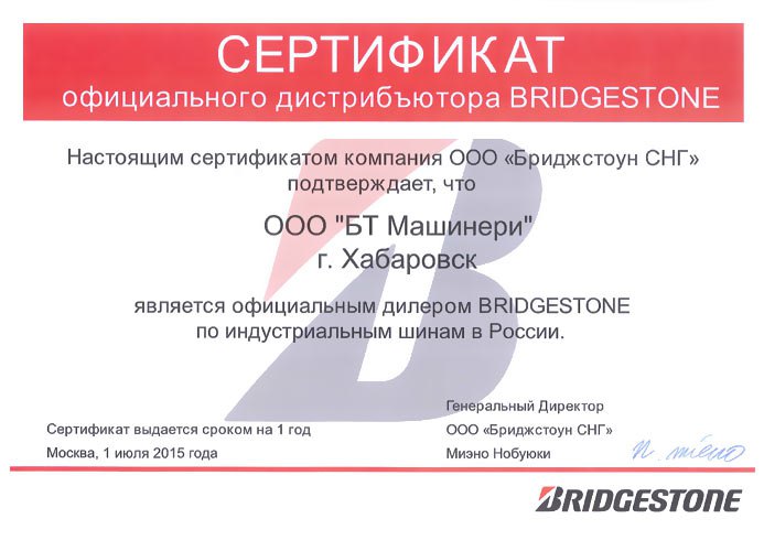 Сертификат «Бриджстоун СНГ»